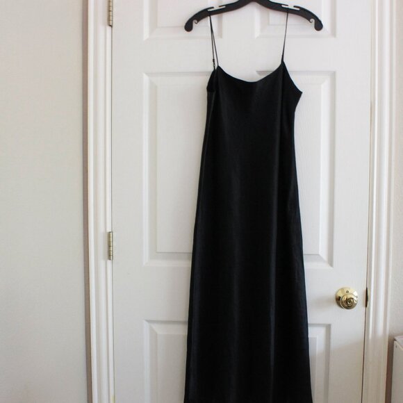Vince Satin Slip Midi Dress in Black - Picture 2 of 6